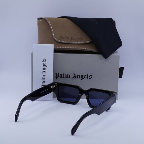 Palm Angels PERI086 HYDE 1045 Sunglasses Black Rectangle Frame, Blue Lenses - Picture 11 of 11